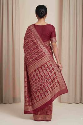 maroon bandhani work bandhej banarasi saree 2