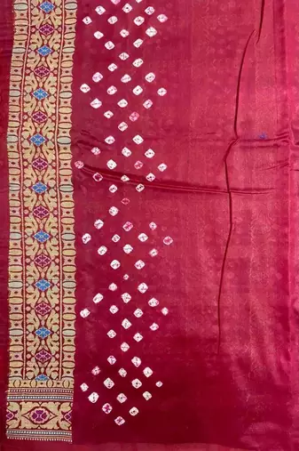 maroon bandhani work bandhej banarasi saree