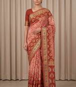 orange bandhani work bandhej banarasi saree