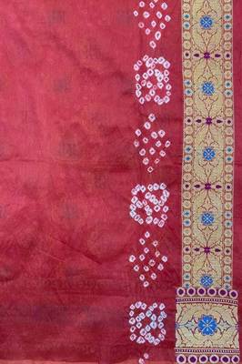 orange bandhani work bandhej banarasi saree 5