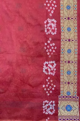 orange bandhani work bandhej banarasi saree