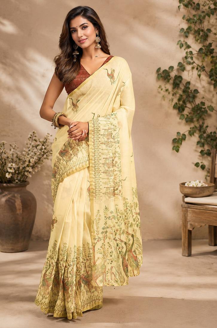 chiku digital printed chanderi ready to wear saree with blouse