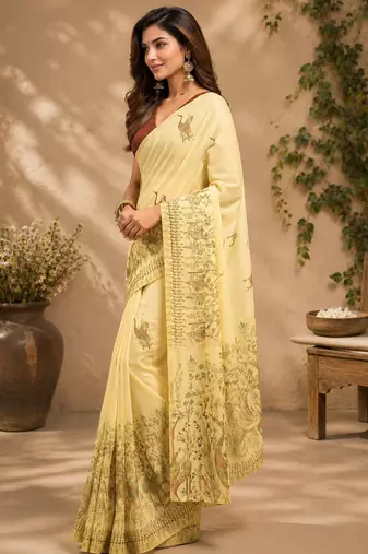 chiku digital printed chanderi ready to wear saree with blouse