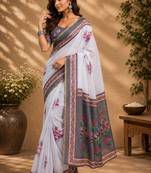 white digital printed chanderi ready to wear saree with blouse