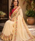 cream digital printed chanderi ready to wear saree with blouse
