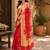 red digital printed chanderi ready to wear saree with blouse