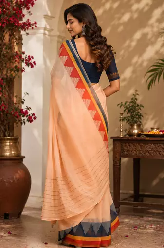 peach color digital printed chanderi ready to wear saree with blouse 