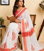 White color digital printed chanderi cotton ready to wear saree with blouse