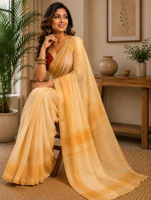 Chiku color digital printed chanderi cotton ready to wear saree with blouse 2