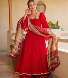 red color mirror fancy lace silk blend gown palazzo set