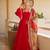 red color mirror fancy lace silk blend gown palazzo set