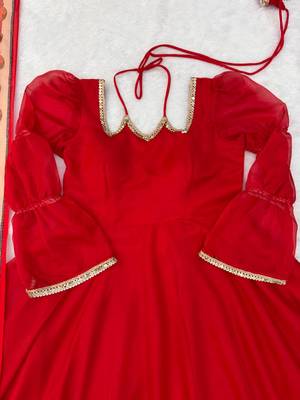 red color mirror fancy lace silk blend gown palazzo set 4