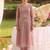 Elegant dusty pink tissue kurta pant set featuring intricate palm motifs with sequin and bead work, enhanced.