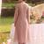 Elegant dusty pink tissue kurta pant set featuring intricate palm motifs with sequin and bead work, enhanced.