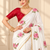 White durga pooja silk blend saree with khatli work
