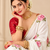 White durga pooja silk blend saree with khatli work