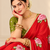 Red durga pooja silk blend saree with khatli work