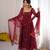 Maroon bandhani printed georgette anarkali kurta pant with dupatta set for women