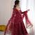 Maroon bandhani printed georgette anarkali kurta pant with dupatta set for women