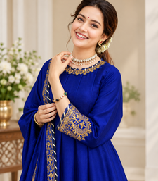 royal blue color thread,sequence and gota lace work silk blend anarkali set