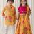 Yellow printed chanderi silk & cotton lehenga choli & kurta pant brother sister matching combo