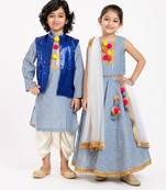 Ivory embroidered & sequinned cotton lehenga choli & dhoti kurta brother sister matching combo