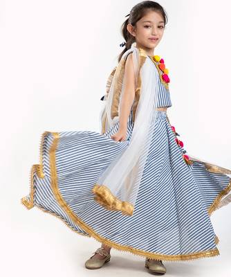 Ivory embroidered & sequinned cotton lehenga choli & dhoti kurta brother sister matching combo 2