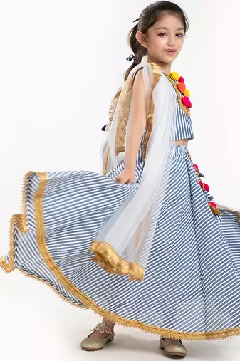 Ivory embroidered & sequinned cotton lehenga choli & dhoti kurta brother sister matching combo
