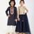 Gold & blue sequinned & embroidered linen skirt set & kurta pant brother sister matching combo