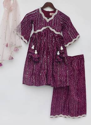 Purple bandhani cotton kurta set & kurta pant brother sister matching combo 2
