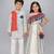 Off white & blue embroidered cotton silk lehenga choli & kurta pyjama brother sister matching combo