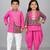 Pink & bright pink embroidered satin dhoti kurta set & kurta pant brother sister matching combo