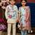 Blue printed cotton silk kurta set & kurta jacket brother sister matching combo