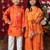 Orange embroidered satin co-ord set & kurta jacket brother sister matching combo