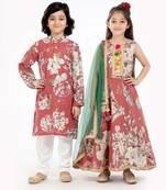 Gold embroidered linen lehenga choli & kurta pant brother sister matching combo