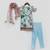 Blue printed cotton silk kurta set & kurta jacket brother sister matching combo