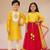 Red & yellow foil printed net lehenga choli & kurta pyjama brother sister matching combo