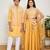 Yellow embroidered net indo western set & kurta jacket brother sister matching combo