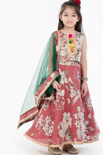 Gold embroidered linen lehenga choli & kurta pant brother sister matching combo