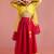 Red & yellow foil printed net lehenga choli & kurta pyjama brother sister matching combo
