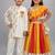 Orange & yellow embroidered organza lehenga choli & kurta pyjama brother sister matching combo