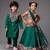 Green gota embroidered organza & satin lehenga choli & kurta pant brother sister matching combo