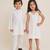 White solid & embroidered cotton dress & kurta pant brother sister matching combo
