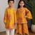 Mustard yellow printed dola silk & muslin silk co-ord set & kurta pant brother sister matching combo