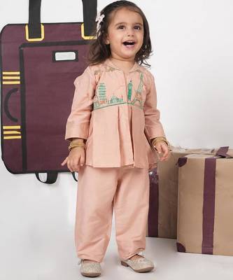 Onion pink embroidered cotton co-ord set & kurta pyjama brother sister matching combo 2