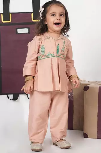 Onion pink embroidered cotton co-ord set & kurta pyjama brother sister matching combo