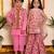 Pink handwoven cotton sharara set & kurta jacket brother sister matching combo