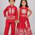Red embroidered silk lehenga choli & kurta jacket brother sister matching combo