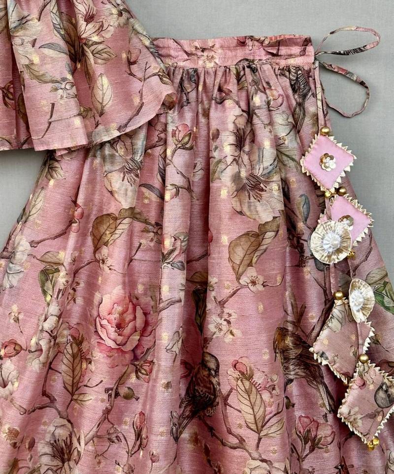 Blush pink embroidered chanderi lehenga choli & kurta jacket brother sister matching combo