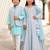 Blue & ice blue mirror work georgette anarkali set & kurta jacket brother sister matching combo